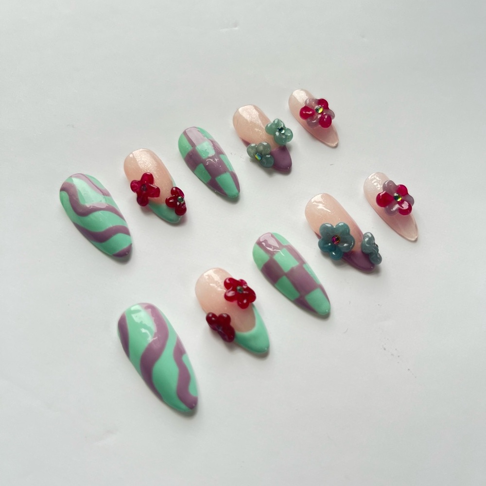 Spring Mint and Purple Press-On Nails